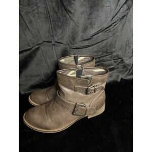 Diba Brown Faux Leather Ankle Boot, Straps W/ Buckles Zip Entry Sz 8 1/2